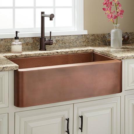 30" Raina Single Bowl Copper Farmhouse Sink - Smooth Exterior/Hammered Interior - Antique Copper