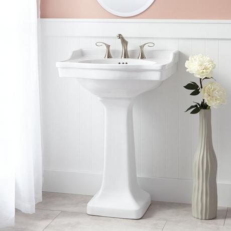 Cierra Porcelain Pedestal Sink - 8" Centers - White