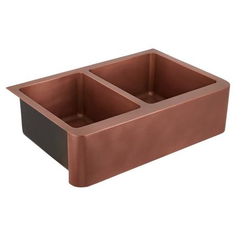 33" Aberdeen 60/40 Offset Double-Bowl Copper Farmhouse Sink - Small Bowl Left