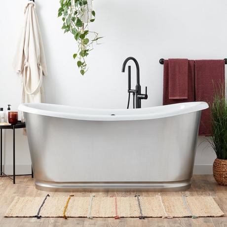 66" Dorset Bateau Cast Iron Skirted Tub - Stainless Steel Skirt