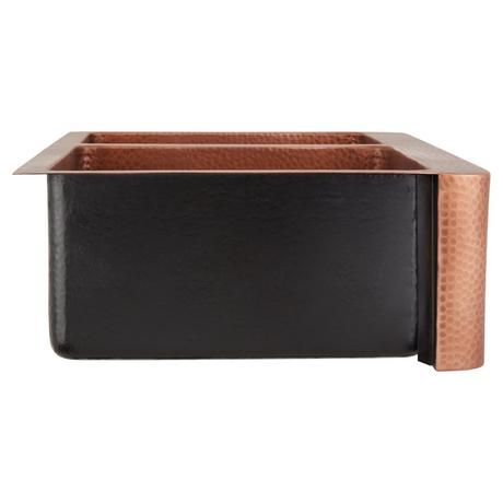 36" Tegan 70/30 Offset Double-Bowl Hammered Copper Farmhouse Sink - Small Bowl Right