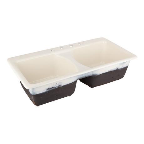43" Selkirk Double-Bowl Cast Iron Drop-in Kitchen Sink - 8" Widespread - Biscuit