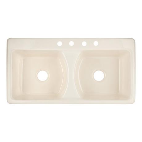 43" Selkirk Double-Bowl Cast Iron Drop-in Kitchen Sink - 8" Widespread - Biscuit