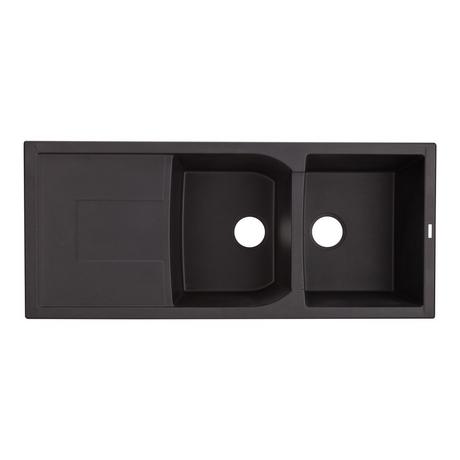 46" Tansi Double-Bowl Drop-In Sink with Drain Board - Black