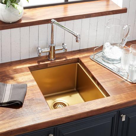 15" Atlas Stainless Steel Undermount Prep Sink - Matte Gold