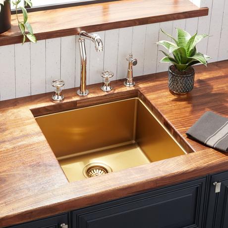 19" Atlas Stainless Steel Undermount Prep Sink - Matte Gold