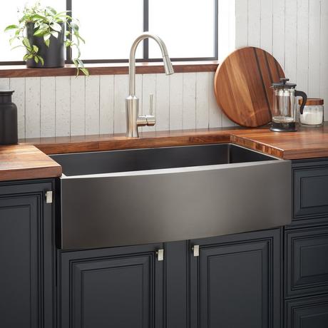 30" Atlas Stainless Steel Farmhouse Sink - Curved Apron - Gunmetal Black