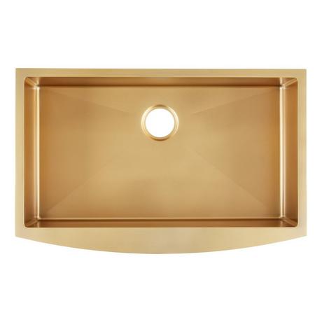 33" Atlas Stainless Steel Farmhouse Sink - Curved Apron - Matte Gold