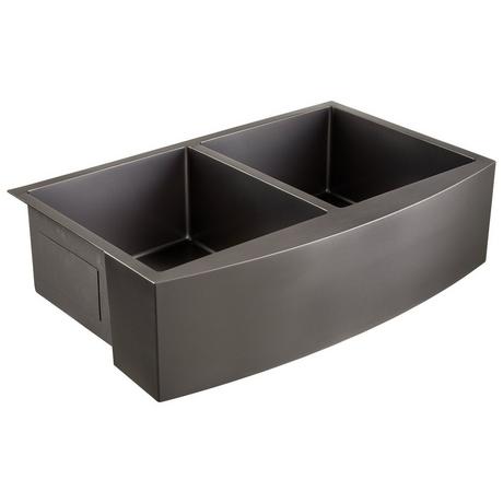33" Atlas Double-Bowl Stainless Steel Farmhouse Sink - Curved Apron - Gunmetal Black