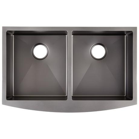33" Atlas Double-Bowl Stainless Steel Farmhouse Sink - Curved Apron - Gunmetal Black
