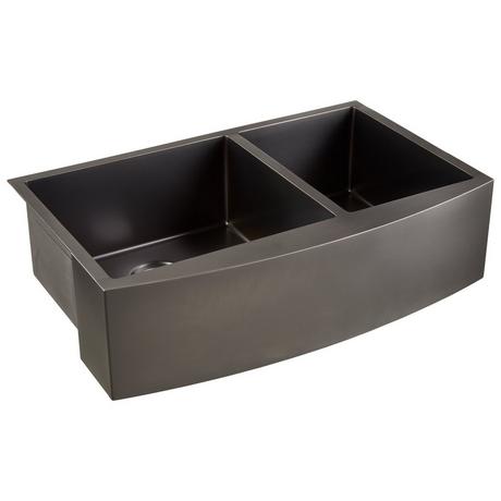 33" Atlas 60/40 Offset Double-Bowl Stainless Steel Farmhouse Sink - Curved Apron - Gunmetal Black