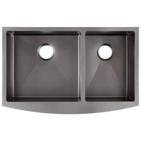33" Atlas 60/40 Offset Double-Bowl Stainless Steel Farmhouse Sink - Curved Apron - Gunmetal Black