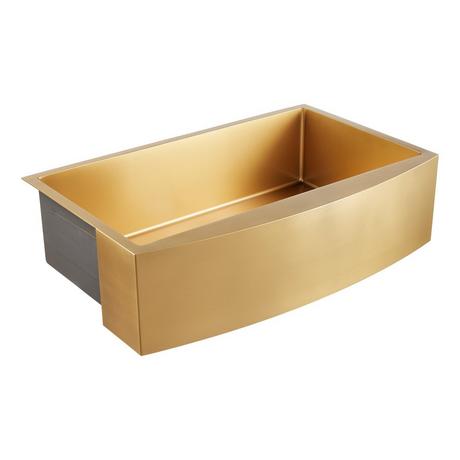 36" Atlas Stainless Steel Farmhouse Sink - Curved Apron - Matte Gold