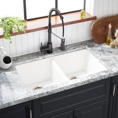 33" Totten Double-Bowl Granite Composite Undermount Kitchen Sink - White