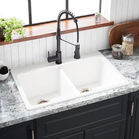 33" Totten Double-Bowl Granite Composite Drop-In Kitchen Sink - White