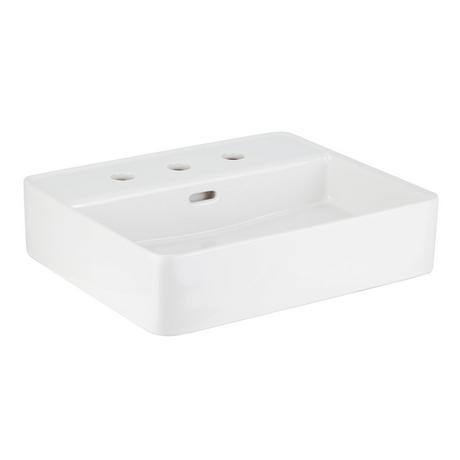 Hibiscus White Rectangular Fireclay Vessel Sink - 8" Widespread