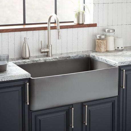 33" Baylor Fireclay Farmhouse Sink - Smooth Apron - Smoke Gray