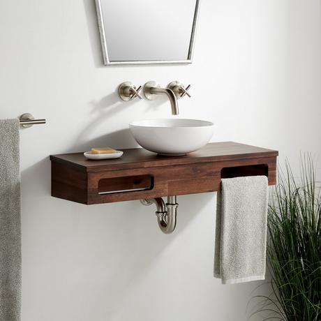 30" Nadiya Wall-Mount Vessel Sink Vanity - Chestnut Brown