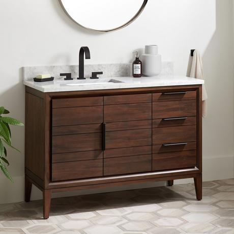 48" Aliso Teak Vanity for Left Offset Rectangular Undermount Sink - Java