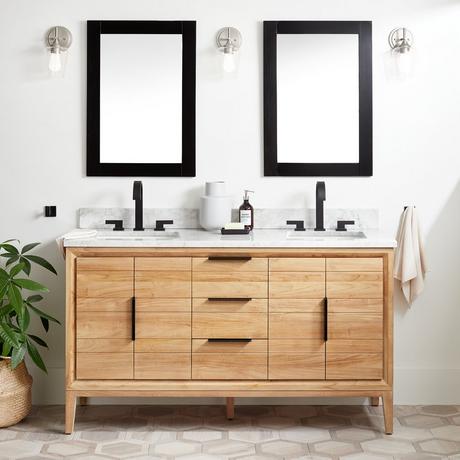 60" Aliso Teak Double Vanity for Rect Undermount - Natural Teak