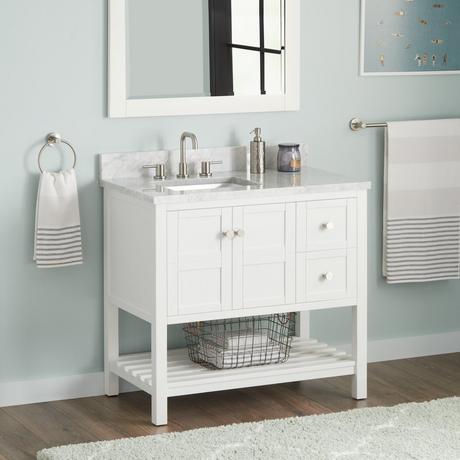 36" Olsen Console Vanity for Left Offset Rectangular Undermount Sink - Soft White