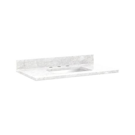 37" x 22" 3cm Marble Vanity Top for Rectangular Undermount Sink - Carrara - White Porcelain Sink
