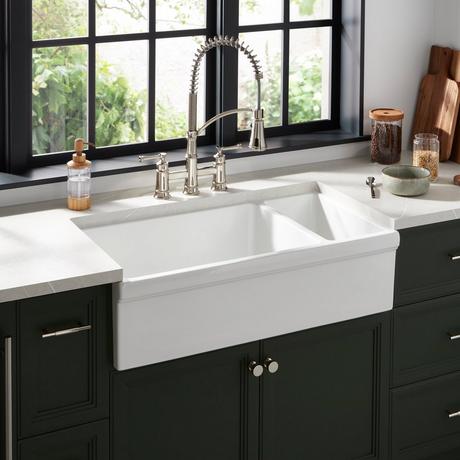36" Gallo 80/20 Double-Bowl Fireclay Farmhouse Sink - White