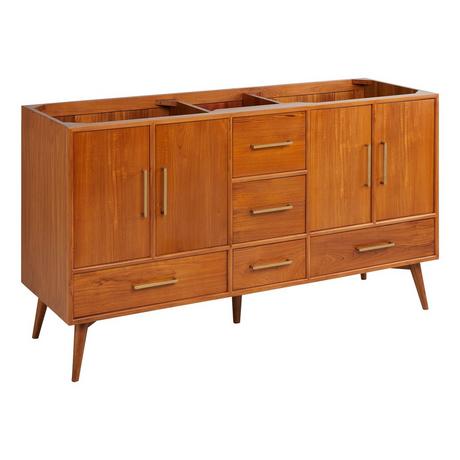 60" Novak Double Teak Vanity with Rectangular Undermount Sinks - Teak