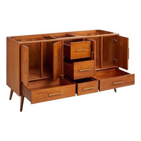 60" Novak Double Teak Vanity with Rectangular Undermount Sinks - Teak