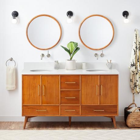 60" Novak Double Teak Vanity with Undermount Sinks - Teak