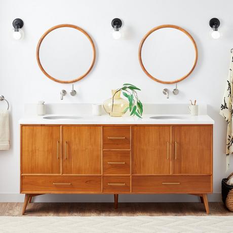 72" Novak Double Teak Vanity with Undermount Sinks - Teak