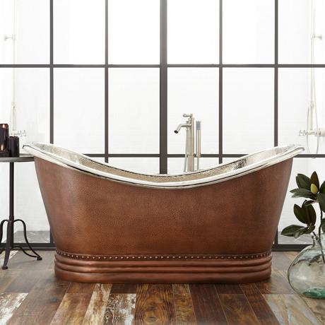 66" Paige Copper Double-Slipper Tub - Nickel Interior