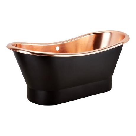 70" Thaine Antique Black Copper Double-Slipper Pedestal Tub - Polished Interior