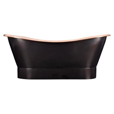 70" Thaine Antique Black Copper Double-Slipper Pedestal Tub - Polished Interior