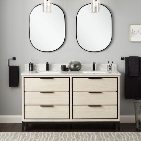 60" Hytes Mahogany Double Vanity With Rectangular Undermount Sinks - Sky Gray