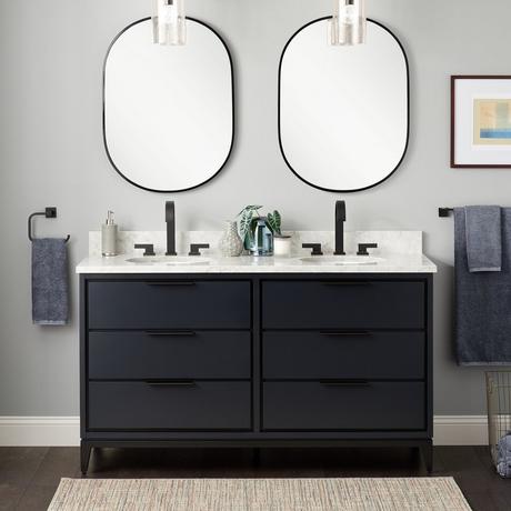 60" Hytes Mahogany Double Vanity With Undermount Sinks - Midnight Navy Blue