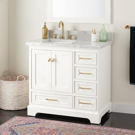 36" Quen Vanity With Left Offset Rectangular Undermount Sink - Soft White