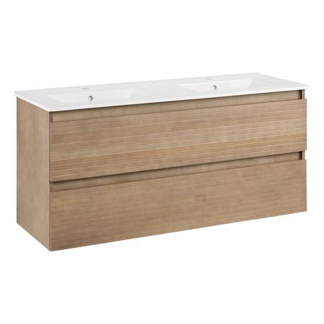 48" Kiah Wall-Mount Double Vanity and Sinks - Desert Oak Wood