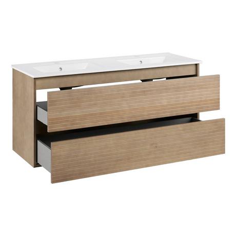 48" Kiah Wall-Mount Double Vanity and Sinks - Desert Oak Wood