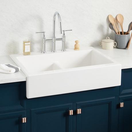 34" Galion Double-Bowl Fireclay Retrofit Farmhouse Sink - White