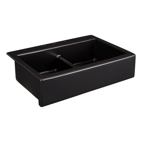 34" Galion Double-Bowl Fireclay Retrofit Farmhouse Sink - Matte Black