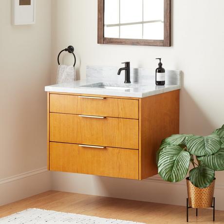 30" Dita Wall-Mount Vanity with Rectangular Undermount Sink - Honey Oak