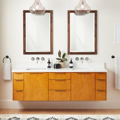72" Dita Wall-Mount Double Vanity with Rectangular Undermount Sinks - Honey Oak