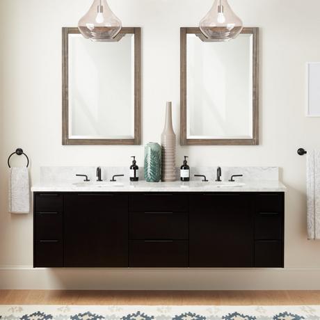72" Dita Wall-Mount Double Vanity with Undermount Sinks - Black