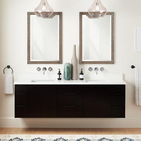 72" Dita Wall-Mount Double Vanity with Rectangular Undermount Sinks - Black