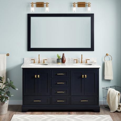 60" Quen Double Vanity With Undermount Sinks - Midnight Navy Blue