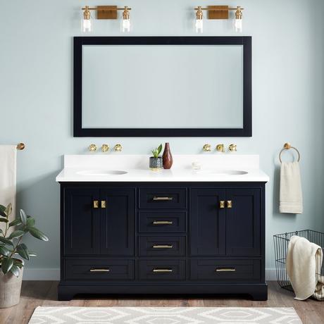 60" Quen Double Vanity With Undermount Sinks - Midnight Navy Blue