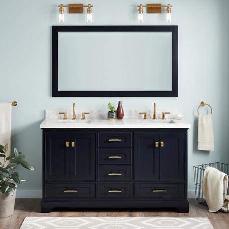 60" Quen Double Vanity With Rectangular Undermount Sinks - Midnight Navy Blue