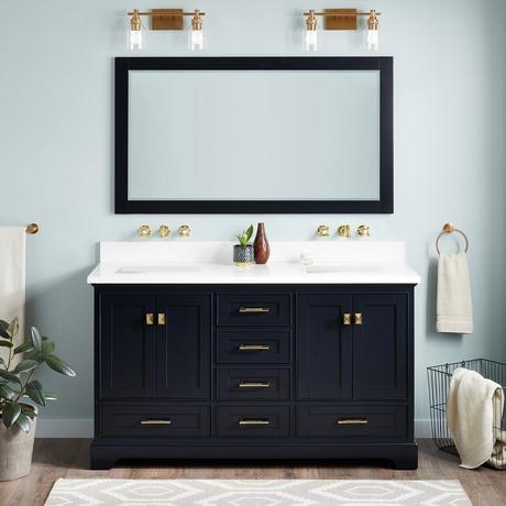 60" Quen Double Vanity With Rectangular Undermount Sinks - Midnight Navy Blue