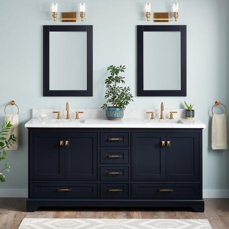 72" Quen Double Vanity With Rectangular Undermount Sinks - Midnight Navy Blue